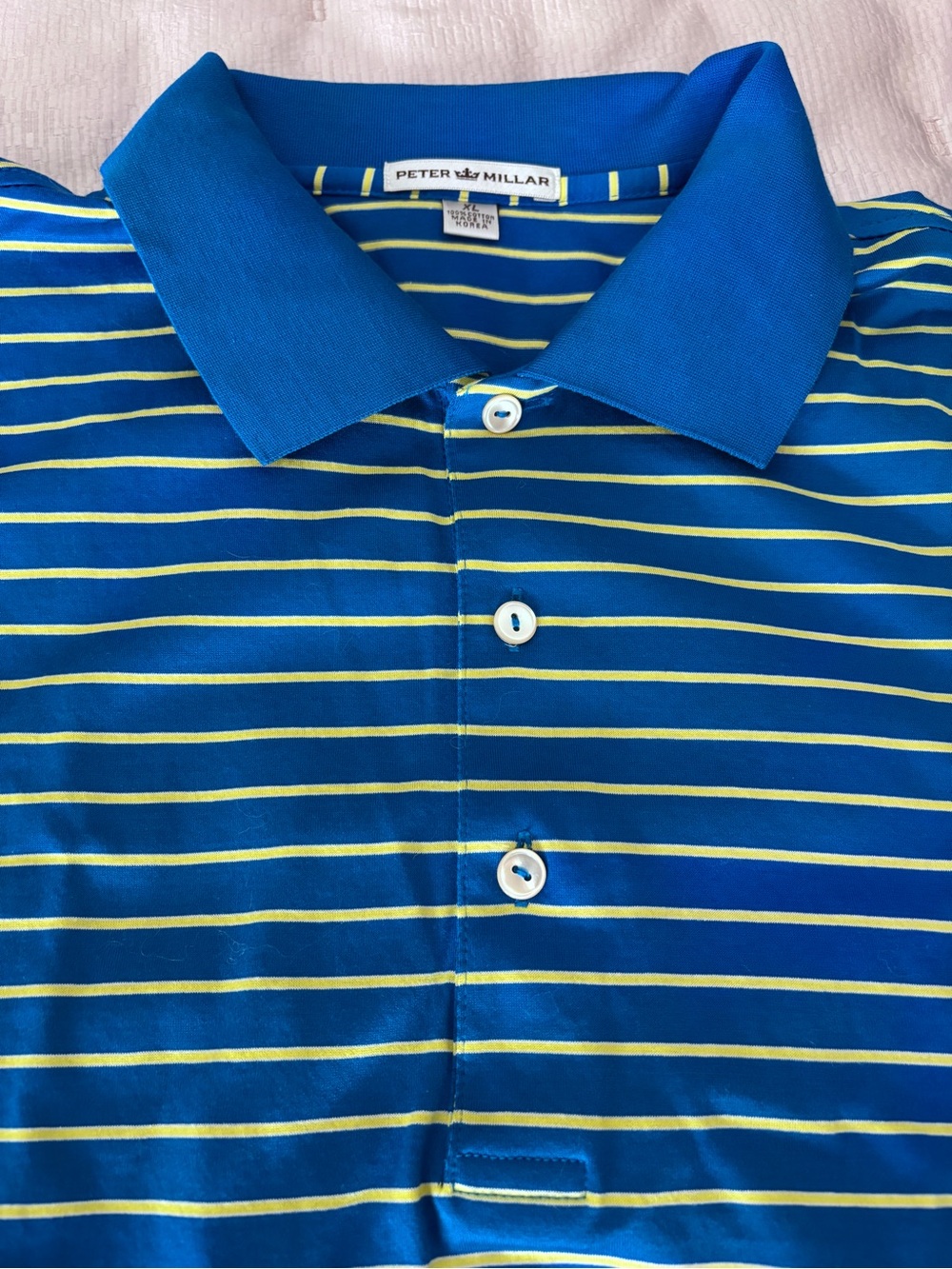 Peter Millar Polo  Mens  Blue-Yellow Striped Short Sleeve 100%?Cotton Golf XL